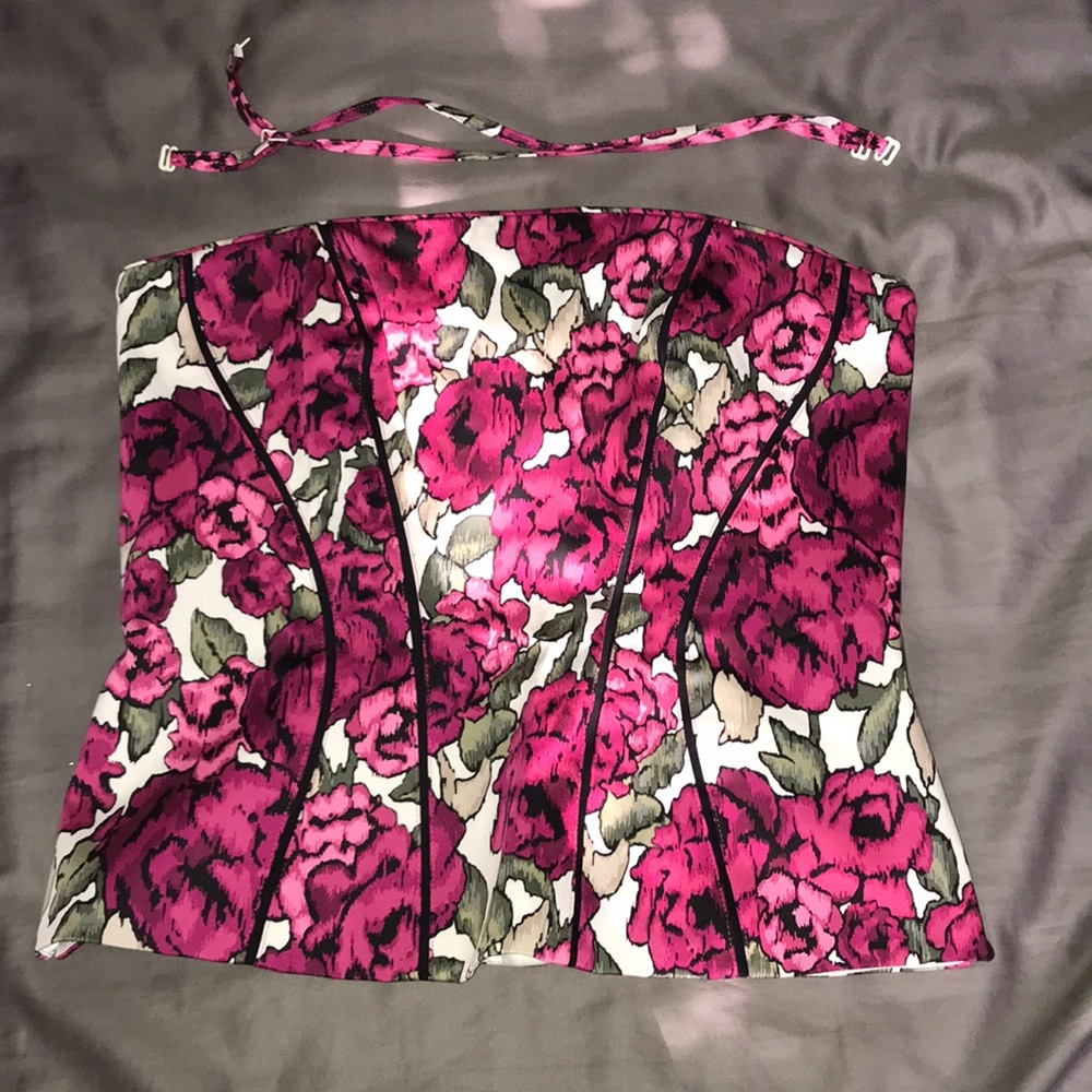 WHBM Rose Floral Strapless Top Corset Bodice Sz 8